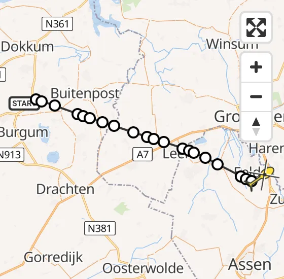 Vlucht Traumahelikopter PH-MAA van Feanwâlden naar Groningen Airport Eelde op maandag 1 juli 2024 16:11