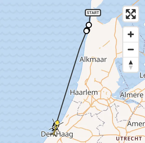 Vlucht Kustwachthelikopter PH-SAR van Den Helder naar Den Haag op maandag 1 juli 2024 19:45