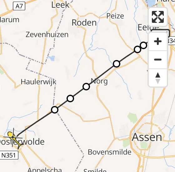 Vlucht Traumahelikopter PH-MAA van Groningen Airport Eelde naar Oosterwolde op maandag 1 juli 2024 20:21