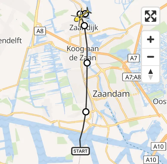 Vlucht Traumahelikopter PH-DOC van Amsterdam Heliport naar Zaandijk op maandag 1 juli 2024 20:43