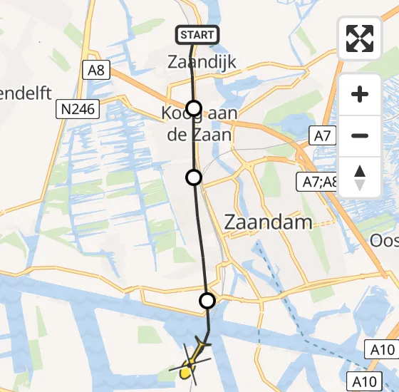 Vlucht Traumahelikopter PH-DOC van Zaandijk naar Amsterdam Heliport op maandag 1 juli 2024 20:54