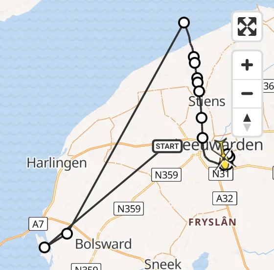 Vlucht Ambulancehelikopter PH-HOW van Menaam naar Leeuwarden op dinsdag 2 juli 2024 16:01