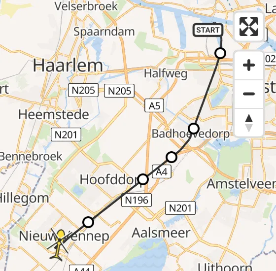 Vlucht Traumahelikopter PH-DOC van Amsterdam Heliport naar Nieuw-Vennep op dinsdag 2 juli 2024 17:03