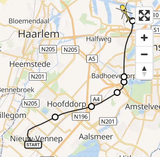 Vlucht Traumahelikopter PH-DOC van Nieuw-Vennep naar Amsterdam Heliport op dinsdag 2 juli 2024 17:23