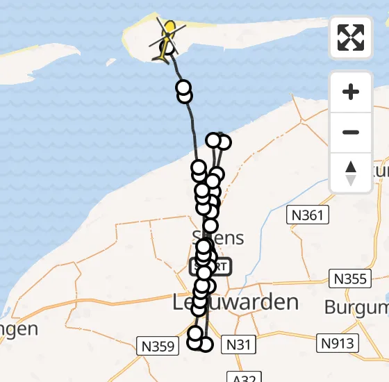 Vlucht Ambulancehelikopter PH-HOW van Vliegbasis Leeuwarden naar Ameland Airport Ballum op dinsdag 2 juli 2024 20:47