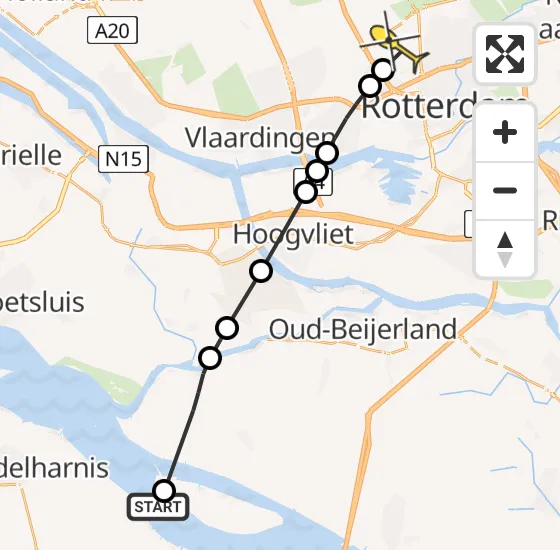 Vlucht Traumahelikopter PH-UMC van Middelharnis naar Rotterdam The Hague Airport op woensdag 3 juli 2024 11:49