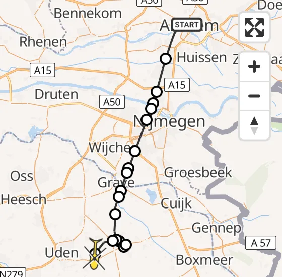 Vlucht Traumahelikopter PH-HVB van Arnhem naar Vliegbasis Volkel op woensdag 3 juli 2024 19:00