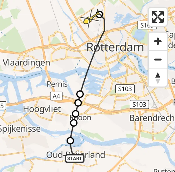 Vlucht Traumahelikopter PH-UMC van Oud-Beijerland naar Rotterdam The Hague Airport op woensdag 3 juli 2024 20:50