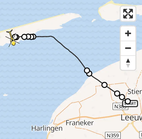 Vlucht Ambulancehelikopter PH-HOW van Leeuwarden naar Midsland op woensdag 3 juli 2024 21:05