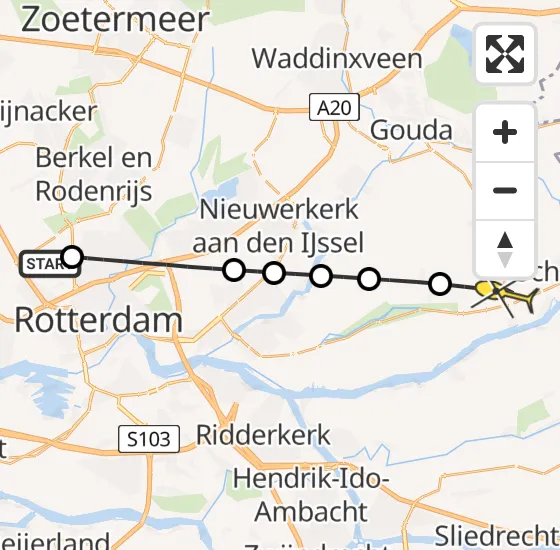 Vlucht Traumahelikopter PH-UMC van Rotterdam The Hague Airport naar Bergambacht op donderdag 4 juli 2024 6:27