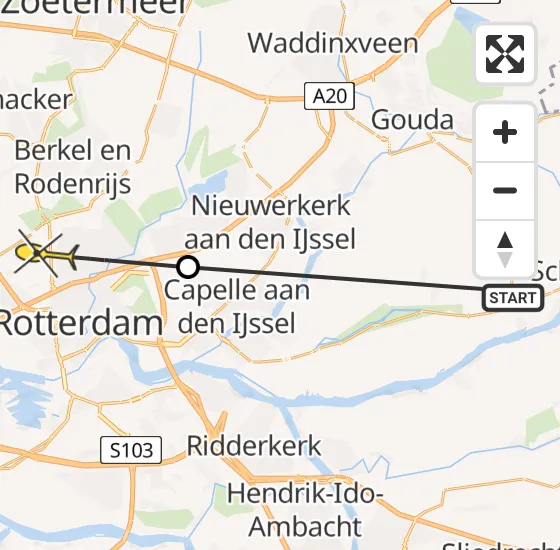 Vlucht Traumahelikopter PH-UMC van Bergambacht naar Rotterdam The Hague Airport op donderdag 4 juli 2024 6:35