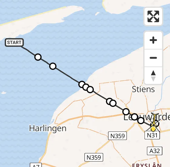 Vlucht Ambulancehelikopter PH-HOW van Formerum naar Leeuwarden op donderdag 4 juli 2024 8:36