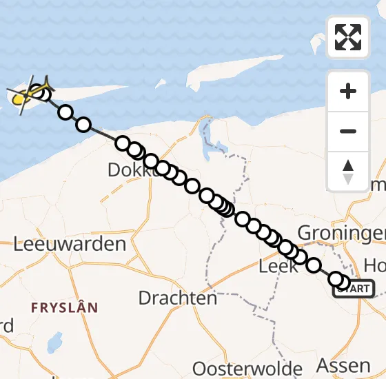 Vlucht Traumahelikopter PH-MAA van Groningen Airport Eelde naar Ameland Airport Ballum op donderdag 4 juli 2024 12:17