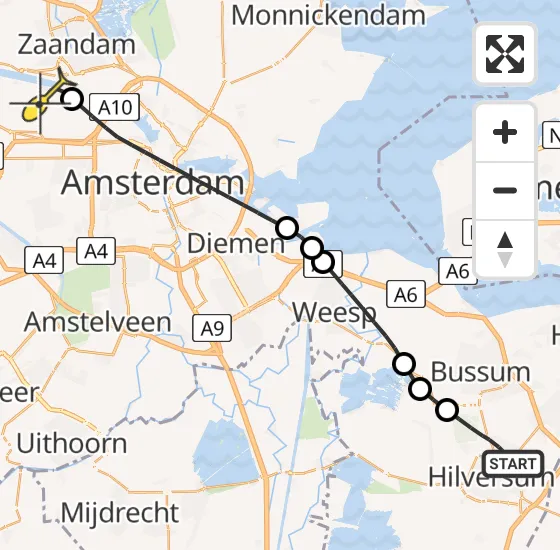 Vlucht Traumahelikopter PH-DOC van Hilversum naar Amsterdam Heliport op donderdag 4 juli 2024 12:59