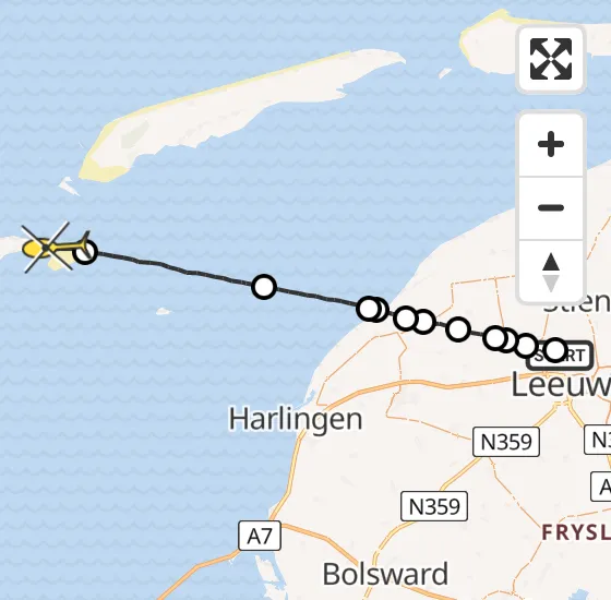 Vlucht Ambulancehelikopter PH-HOW van Leeuwarden naar Vlieland op donderdag 4 juli 2024 14:28