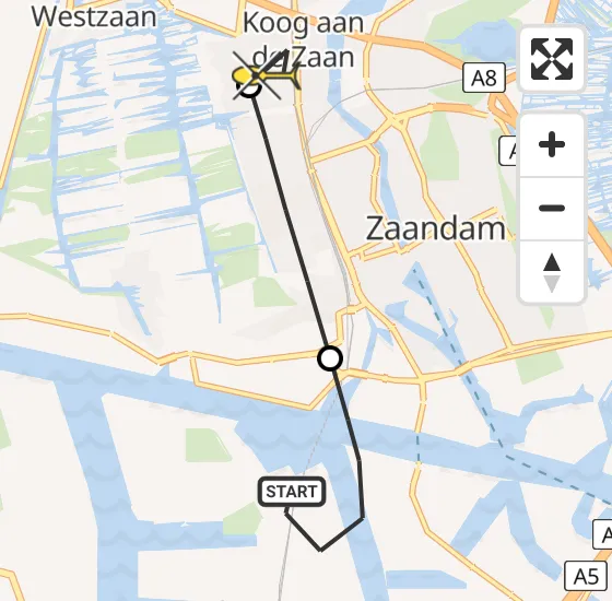 Vlucht Traumahelikopter PH-DOC van Amsterdam Heliport naar Koog aan de Zaan op donderdag 4 juli 2024 15:55