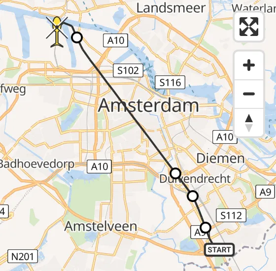 Vlucht Traumahelikopter PH-DOC van Academisch Medisch Centrum (AMC) naar Amsterdam Heliport op donderdag 4 juli 2024 17:03