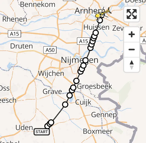 Vlucht Traumahelikopter PH-LLN van Vliegbasis Volkel naar Arnhem op donderdag 4 juli 2024 17:18