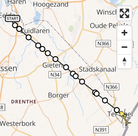 Vlucht Traumahelikopter PH-MAA van Groningen Airport Eelde naar Ter Apel op zaterdag 6 juli 2024 0:29