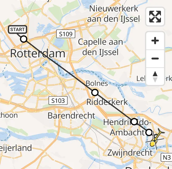 Vlucht Traumahelikopter PH-UMC van Rotterdam The Hague Airport naar Papendrecht op zaterdag 6 juli 2024 1:32