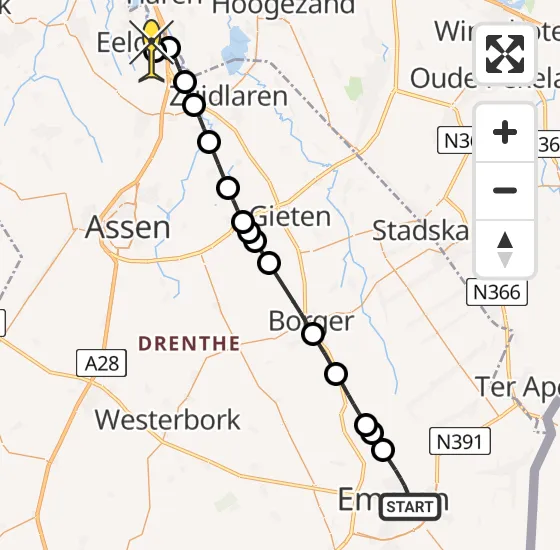 Vlucht Traumahelikopter PH-MAA van Emmen naar Groningen Airport Eelde op zaterdag 6 juli 2024 2:04