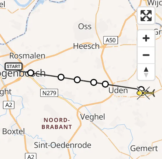 Vlucht Traumahelikopter PH-LLN van 's-Hertogenbosch naar Vliegbasis Volkel op zaterdag 6 juli 2024 3:15