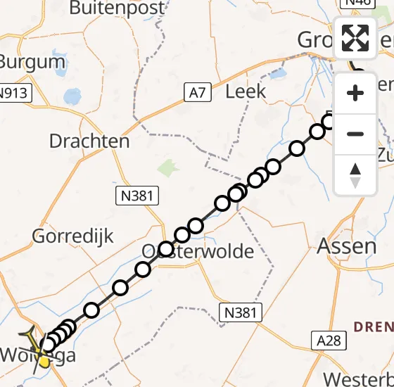 Vlucht Traumahelikopter PH-MAA van Universitair Medisch Centrum Groningen naar Wolvega op zaterdag 6 juli 2024 11:57