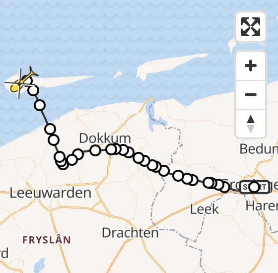 Vlucht Ambulancehelikopter PH-OOP van Universitair Medisch Centrum Groningen naar Ameland Airport Ballum op zaterdag 6 juli 2024 14:02