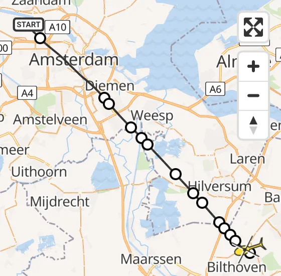 Vlucht Traumahelikopter PH-DOC van Amsterdam Heliport naar Den Dolder op zaterdag 6 juli 2024 20:04