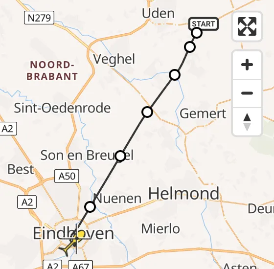 Vlucht Traumahelikopter PH-LLN van Vliegbasis Volkel naar Eindhoven op zaterdag 6 juli 2024 21:15