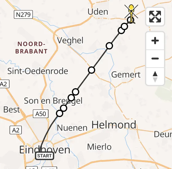 Vlucht Traumahelikopter PH-LLN van Eindhoven naar Vliegbasis Volkel op zaterdag 6 juli 2024 21:45