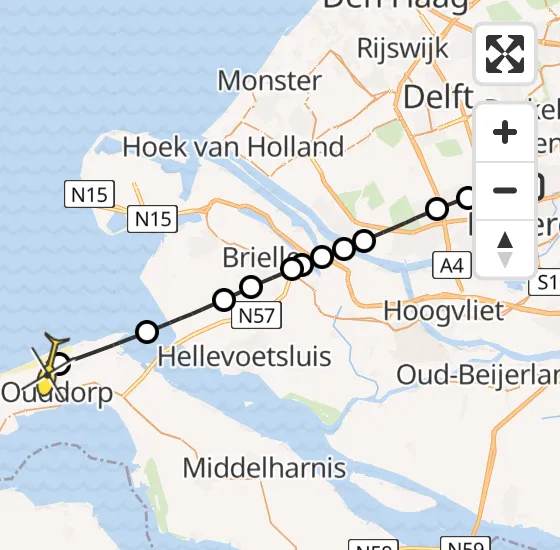 Vlucht Traumahelikopter PH-UMC van Rotterdam The Hague Airport naar Ouddorp op zondag 7 juli 2024 1:32