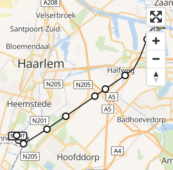 Vlucht Traumahelikopter PH-DOC van Heemstede naar Amsterdam Heliport op maandag 8 juli 2024 2:29