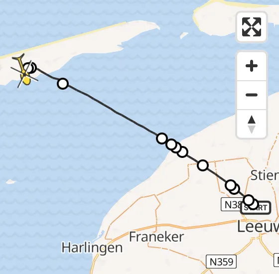 Vlucht Ambulancehelikopter PH-OOP van Vliegbasis Leeuwarden naar Midsland op maandag 8 juli 2024 9:09