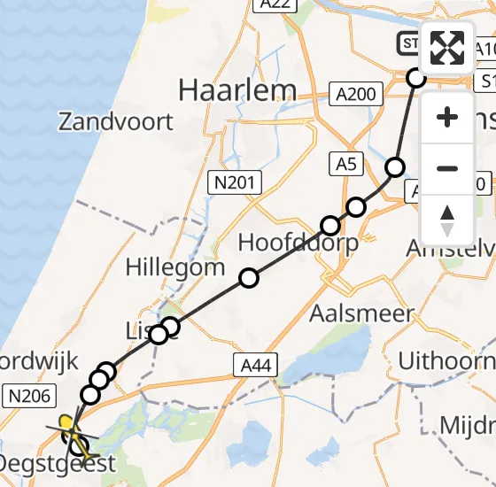 Vlucht Traumahelikopter PH-DOC van Amsterdam Heliport naar Warmond op maandag 8 juli 2024 11:29