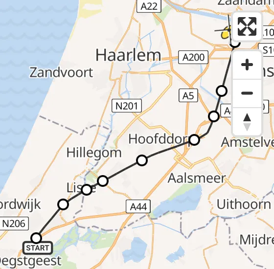 Vlucht Traumahelikopter PH-DOC van Oegstgeest naar Amsterdam Heliport op maandag 8 juli 2024 12:01