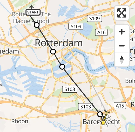 Vlucht Traumahelikopter PH-UMC van Rotterdam The Hague Airport naar Barendrecht op maandag 8 juli 2024 12:06