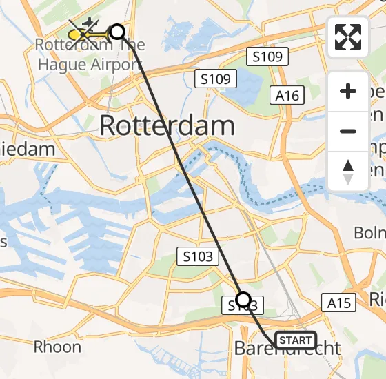 Vlucht Traumahelikopter PH-UMC van Barendrecht naar Rotterdam The Hague Airport op maandag 8 juli 2024 12:29