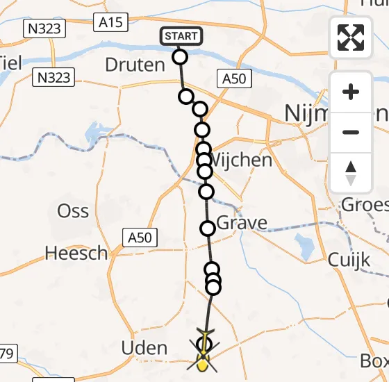 Vlucht Traumahelikopter PH-HVB van Dodewaard naar Vliegbasis Volkel op maandag 8 juli 2024 12:40