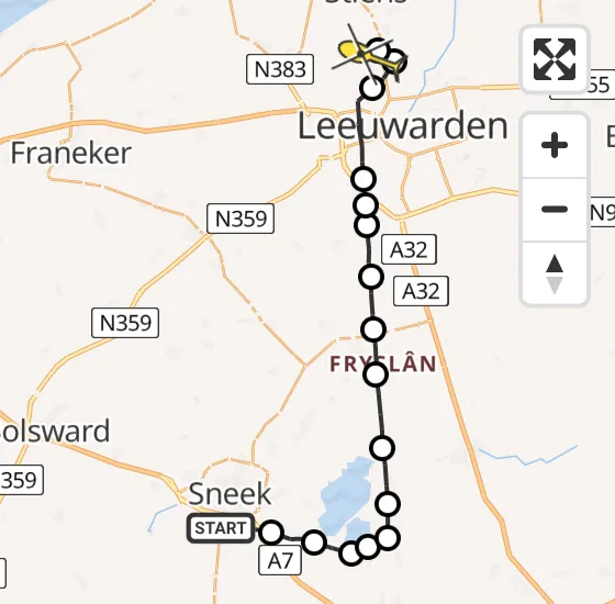 Vlucht Ambulancehelikopter PH-OOP van Sneek naar Vliegbasis Leeuwarden op maandag 8 juli 2024 14:26