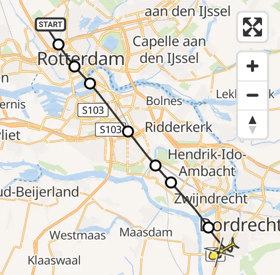 Vlucht Traumahelikopter PH-UMC van Rotterdam The Hague Airport naar Dordrecht op maandag 8 juli 2024 14:45