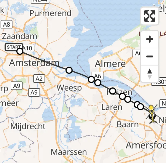 Vlucht Traumahelikopter PH-DOC van Amsterdam Heliport naar Bunschoten-Spakenburg op maandag 8 juli 2024 14:46