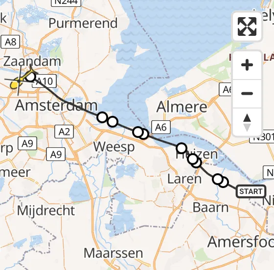 Vlucht Traumahelikopter PH-DOC van Bunschoten-Spakenburg naar Amsterdam Heliport op maandag 8 juli 2024 14:59