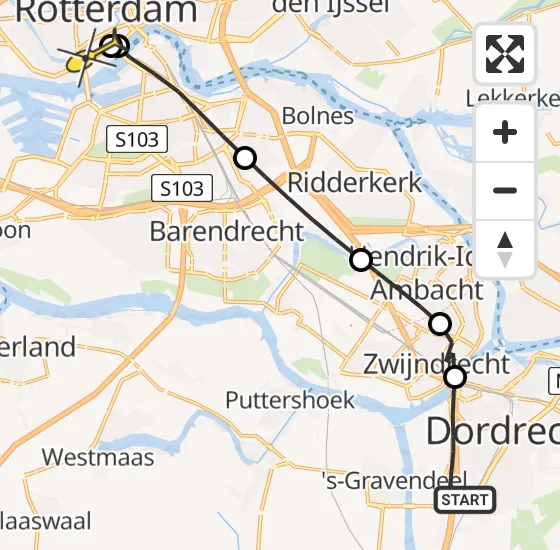 Vlucht Traumahelikopter PH-UMC van Dordrecht naar Erasmus MC op maandag 8 juli 2024 15:12