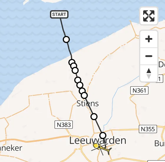 Vlucht Ambulancehelikopter PH-OOP van Ballum naar Leeuwarden op maandag 8 juli 2024 17:44