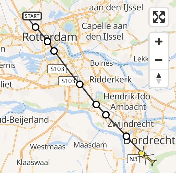 Vlucht Traumahelikopter PH-UMC van Rotterdam The Hague Airport naar Dordrecht op maandag 8 juli 2024 19:01