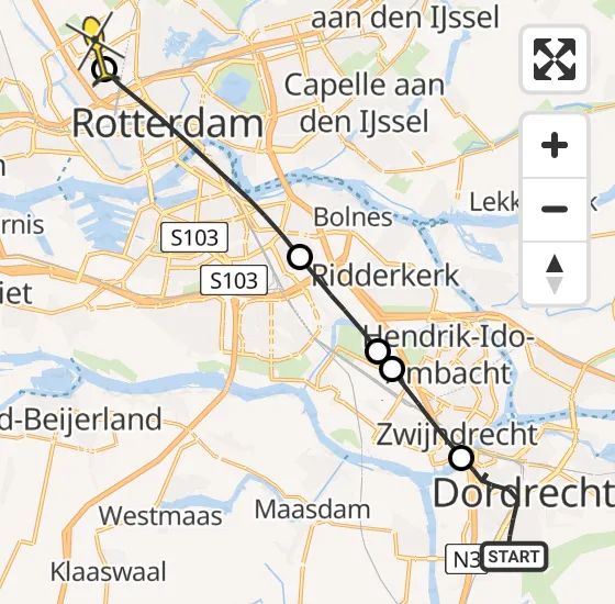 Vlucht Traumahelikopter PH-UMC van Dordrecht naar Rotterdam The Hague Airport op maandag 8 juli 2024 19:24