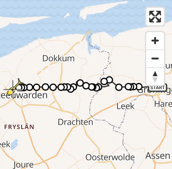 Vlucht Ambulancehelikopter PH-OOP van Groningen naar Vliegbasis Leeuwarden op maandag 8 juli 2024 20:05