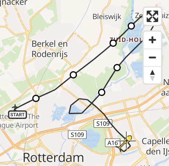 Vlucht Traumahelikopter PH-UMC van Rotterdam The Hague Airport naar Rotterdam op maandag 8 juli 2024 22:39