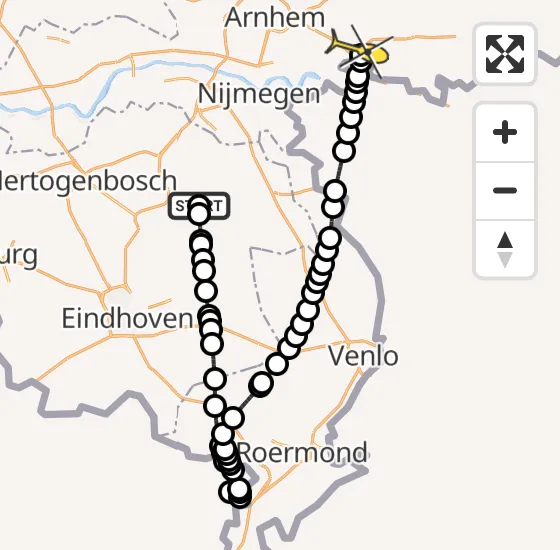 Vlucht Traumahelikopter PH-HVB van Vliegbasis Volkel naar Didam op maandag 8 juli 2024 23:21